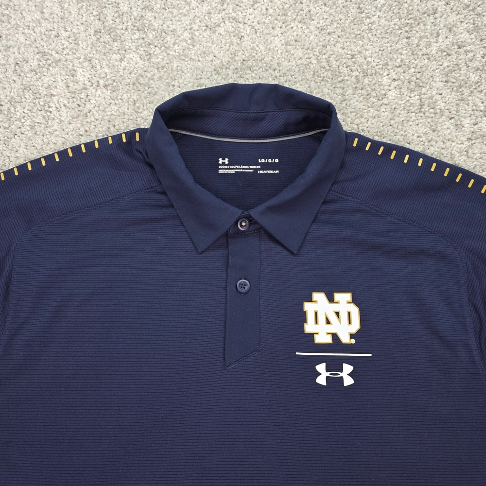 Under Armour Notre Dame Fighting Irish Polo Mens Large Navy Blue HeatGear Shirt